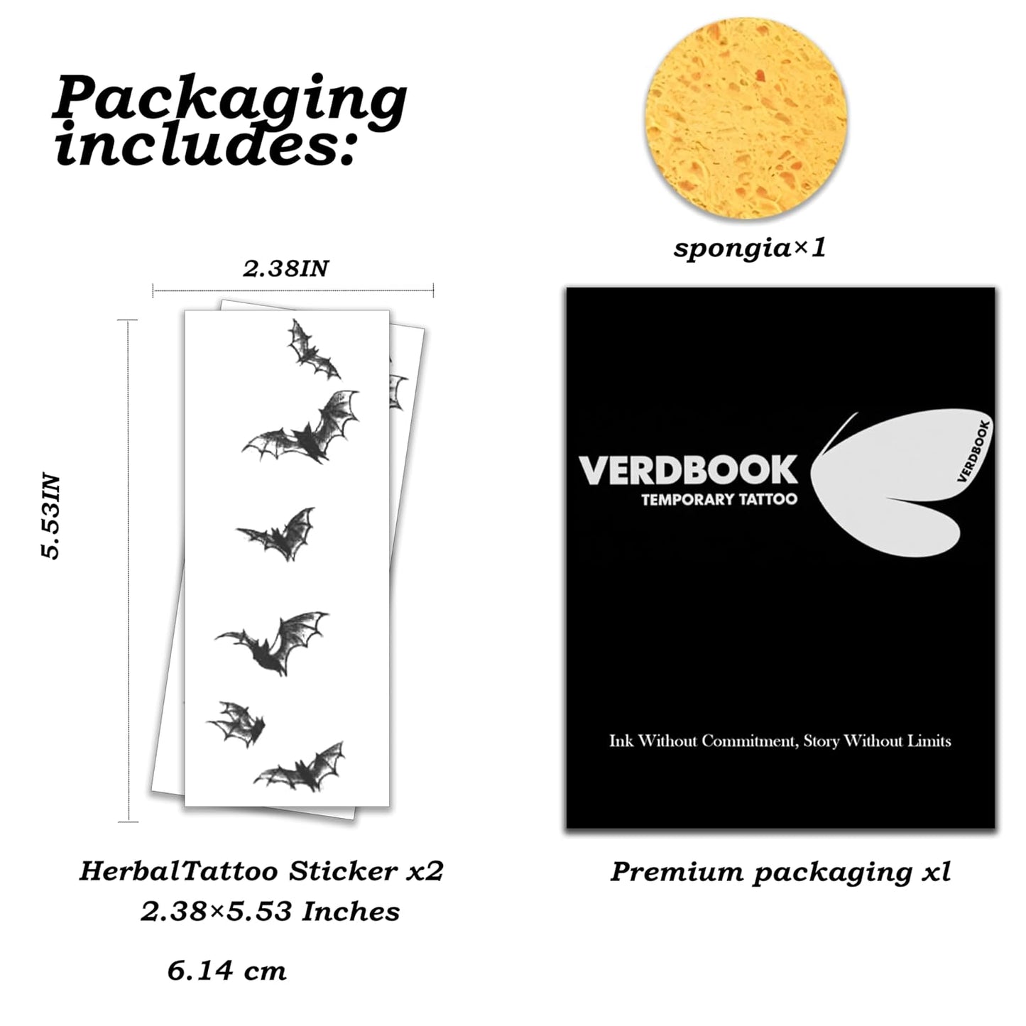 Waterproof Temporary Tattoos: 2-Sheet Tattoo Kit with Realistic Body Stickers, Semi-Permanent Tattoos for Adults Lasting 7-15 Days – Safe for Men & Women, Bats Pattern