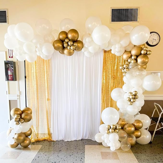 White and Gold Balloons Arch Kit,130pcs Gold and White Balloon Garland,Different Sizes White Latex Balloons for Wedding,Engagements,Birthday,Baby Shower Anniversary Decorations