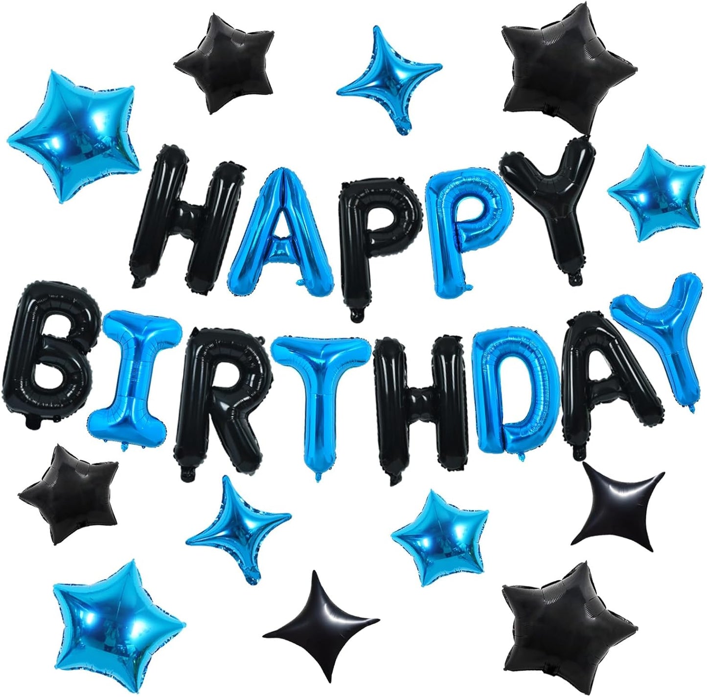 TONIFUL 35PCS Black Blue Happy Birthday Decorations Kit 16 Inch Happy Birthday Balloon Banner with Star Balloons Mylar Foil Birthday Party Decorations Supplies for Men Women Adults Girls Boys Kids