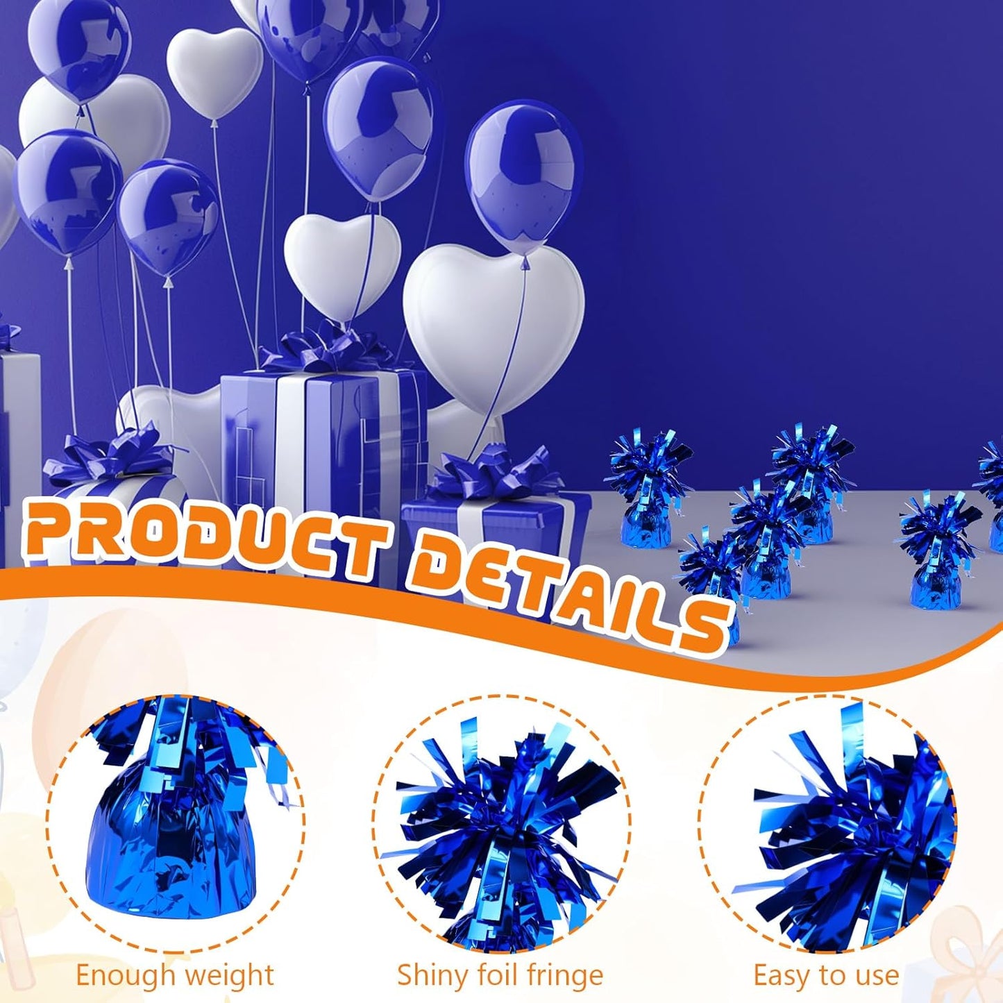 16 Pack Blue Balloon Weights Metallic Holder Anchors Balloon Holder Weights for for Birthday 2025 Graduation Party Christmas Wedding Celebration Decoration (Blue)