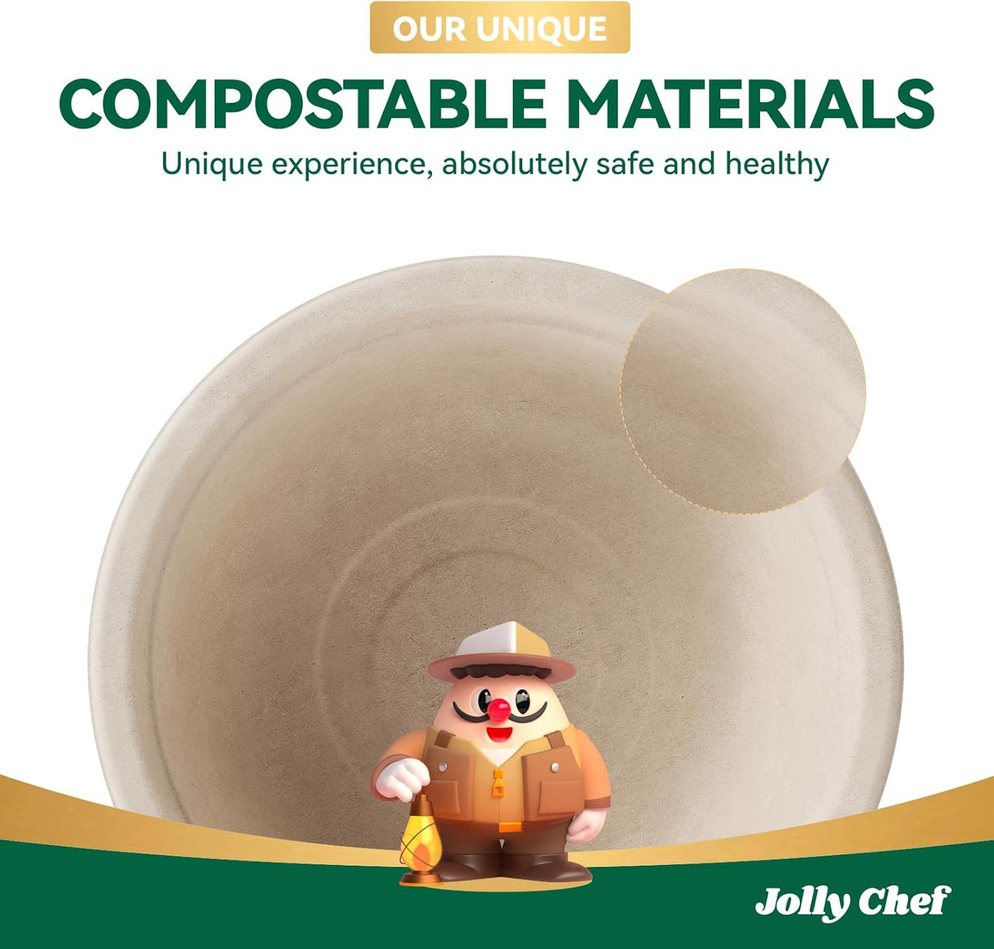 JOLLY CHEF Compostable Disposable Paper Bowl [16 oz] Heavy Duty Soup Containers [150 Pack] Biodegradable Bagasse Hot Cold Eco-Friendly Natural Sugarcane Microwavable Bowls for Thanksgiving Day