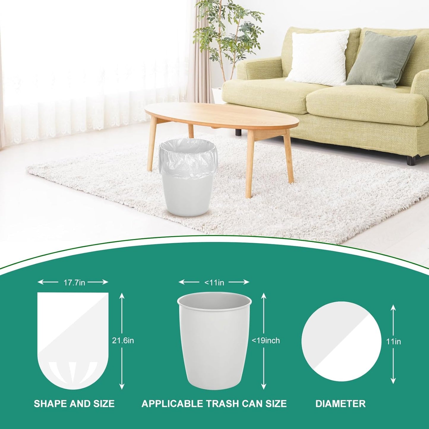 Magesh 4 Gallon Trash Bag Strong, Leakage-Free, Small Garbage Bags Unscented Thick for Bathroom, Office, Kitchen Small Trash Can, 15L, 1000 Bags, Clear