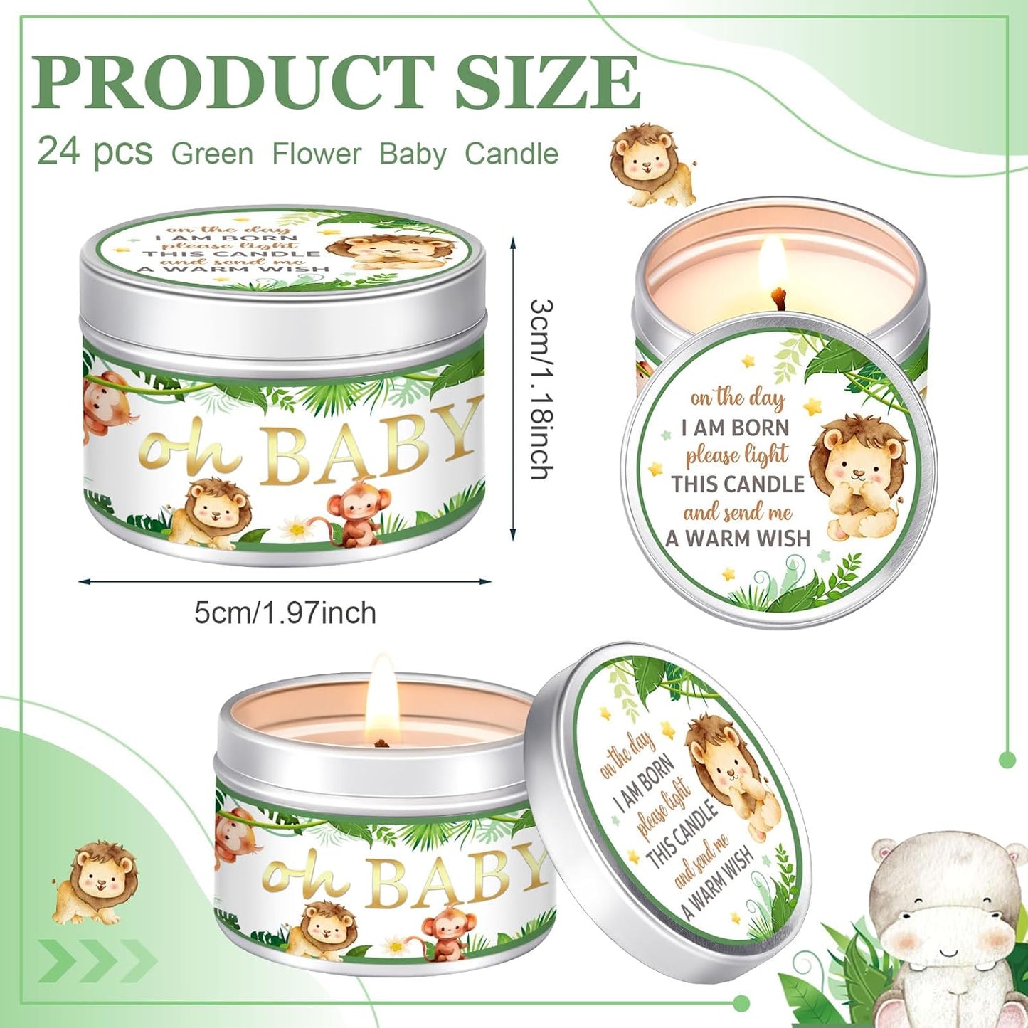 MTLEE 24 Pcs Jungle Animal Baby Shower Party Favors Candles Lavender Scented Baby Shower Favors for Guests Rustic Tealights Candles Gender Reveal Return Gifts Girl Boy(1.2 Oz, Green)