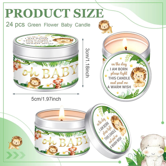 MTLEE 24 Pcs Jungle Animal Baby Shower Party Favors Candles Lavender Scented Baby Shower Favors for Guests Rustic Tealights Candles Gender Reveal Return Gifts Girl Boy(1.2 Oz, Green)