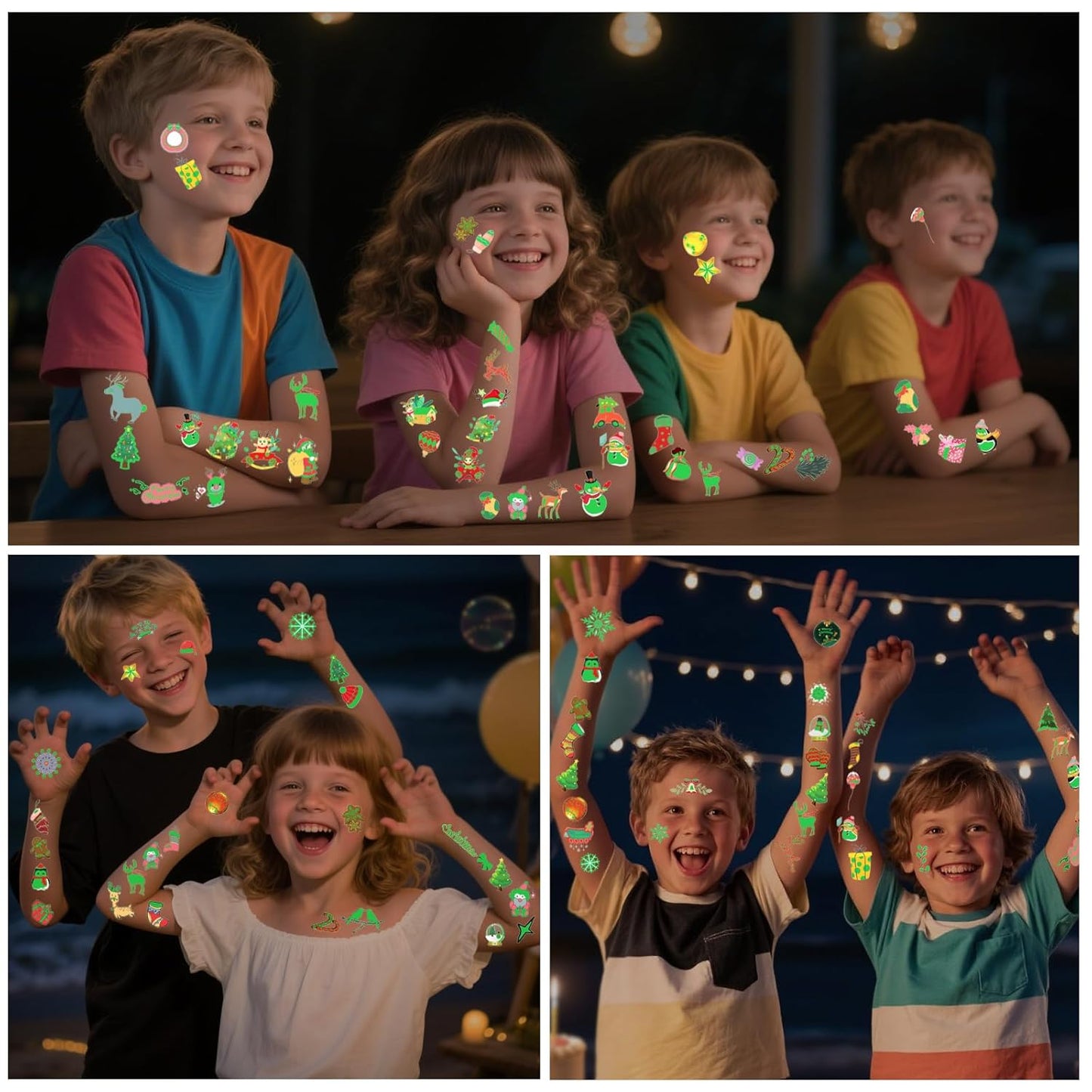 Luminous Christmas Temporary Tattoos for Kids - 110 Pieces Christmas Glow in The Dark Tattoos for Boys and Girls,Christmas Glow Party Favors for Kids Stocking Stuffers and Gifts 10 Sheets