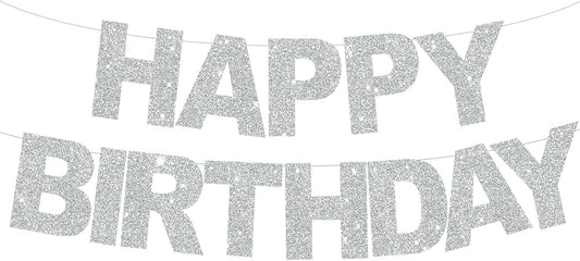 BEISHIDA Silver Happy Birthday Banner - Pre-Strung,No DIY，Birthday Decorations - Happy Birthday Sign - Birthday Banner for Women, Kids for Birthday Decor, Backdrop