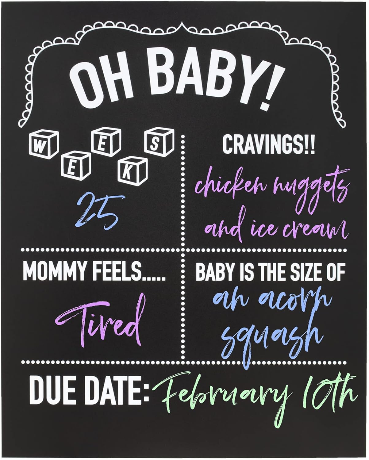 Gift for Expecting Moms - Pregnancy Announcement Chalkboard - Weekly Tracker and Baby Milestone Sign