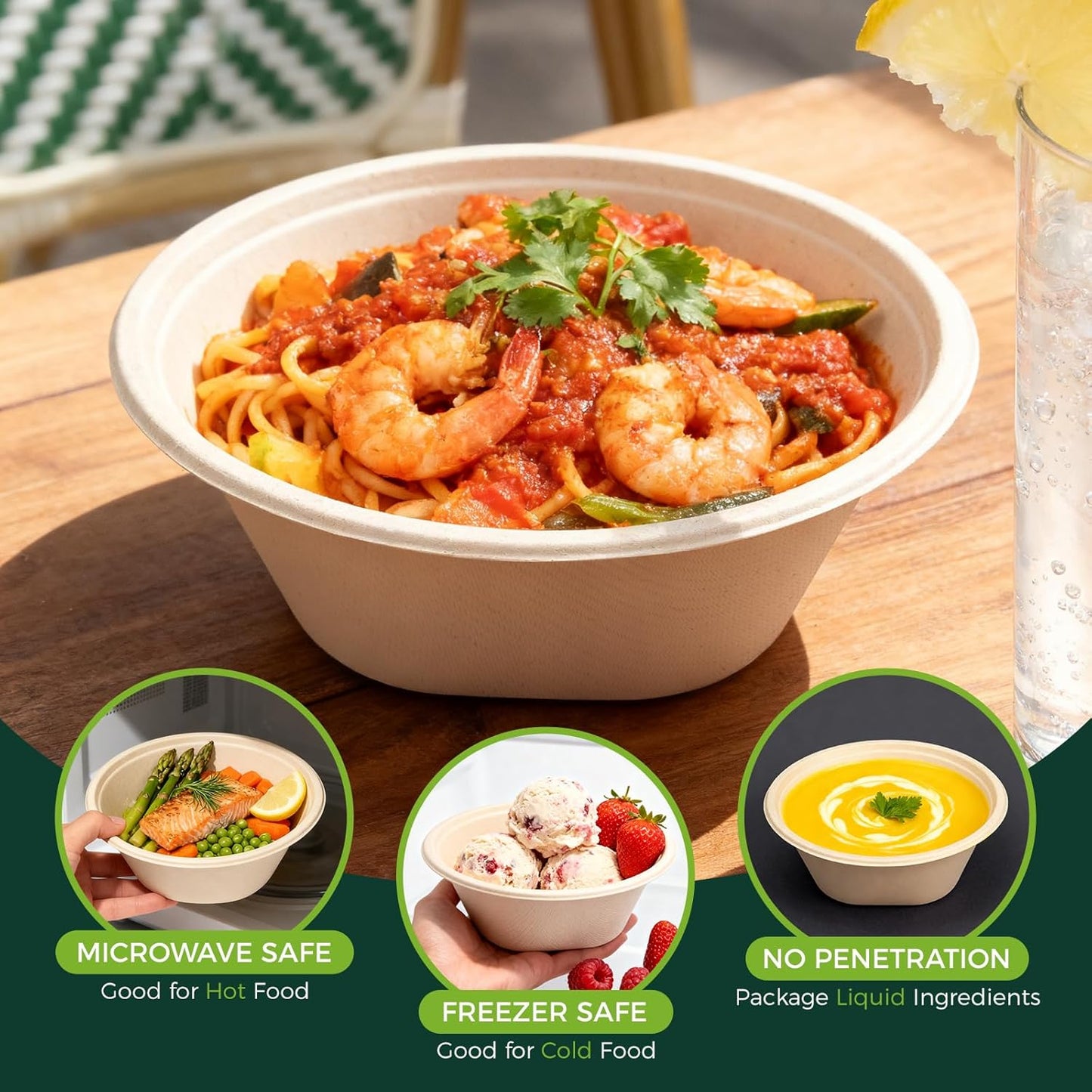 32 Oz [50 Pack] Heavy Duty Deep Paper Bowls - Disposable and Compostable - Made from Eco-friendly Sugarcane Bagasse - Biodegradable Bowls for Soup, Salad, Dessert, Ice Cream