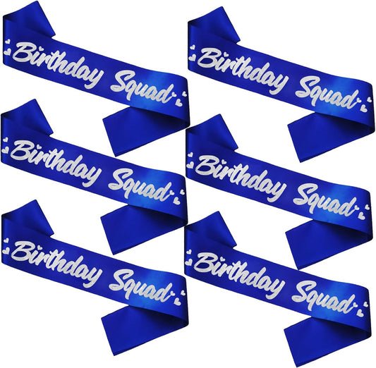 6 Pieces Birthday Squad Sash Set Royal Blue with Silver Glitter Lettering Birthday Sash for Women Funny Party Favors Decorations for Sweet 16 18th 21st 25th 30th 40th 50th or Other Bday