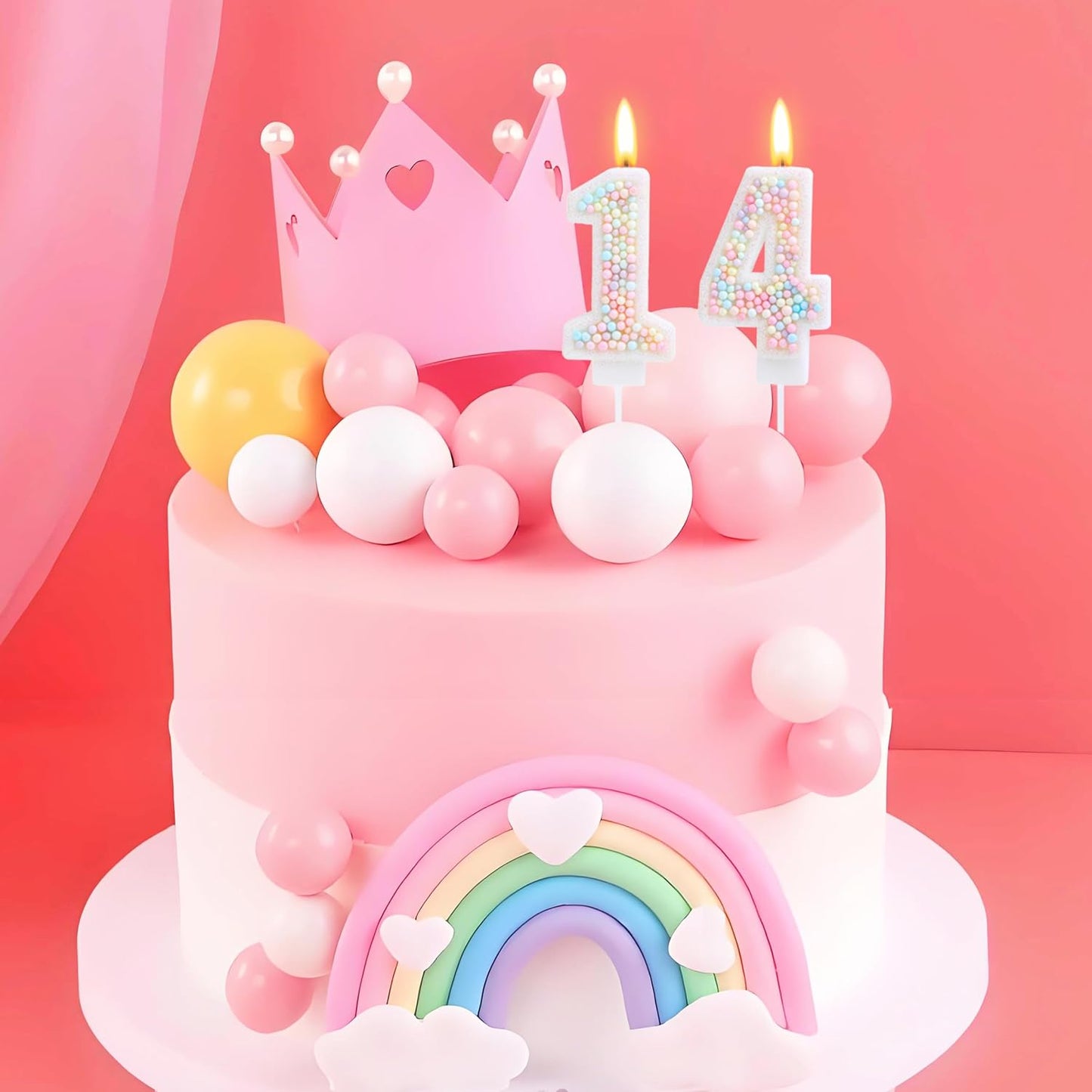 14th Birthday Candle Macaron Glitter 3D Pastel Number 14 Candles for Birthday Cakes Girl Women Sweet Theme Birthday Wedding Anniversary Party Cake Decoration