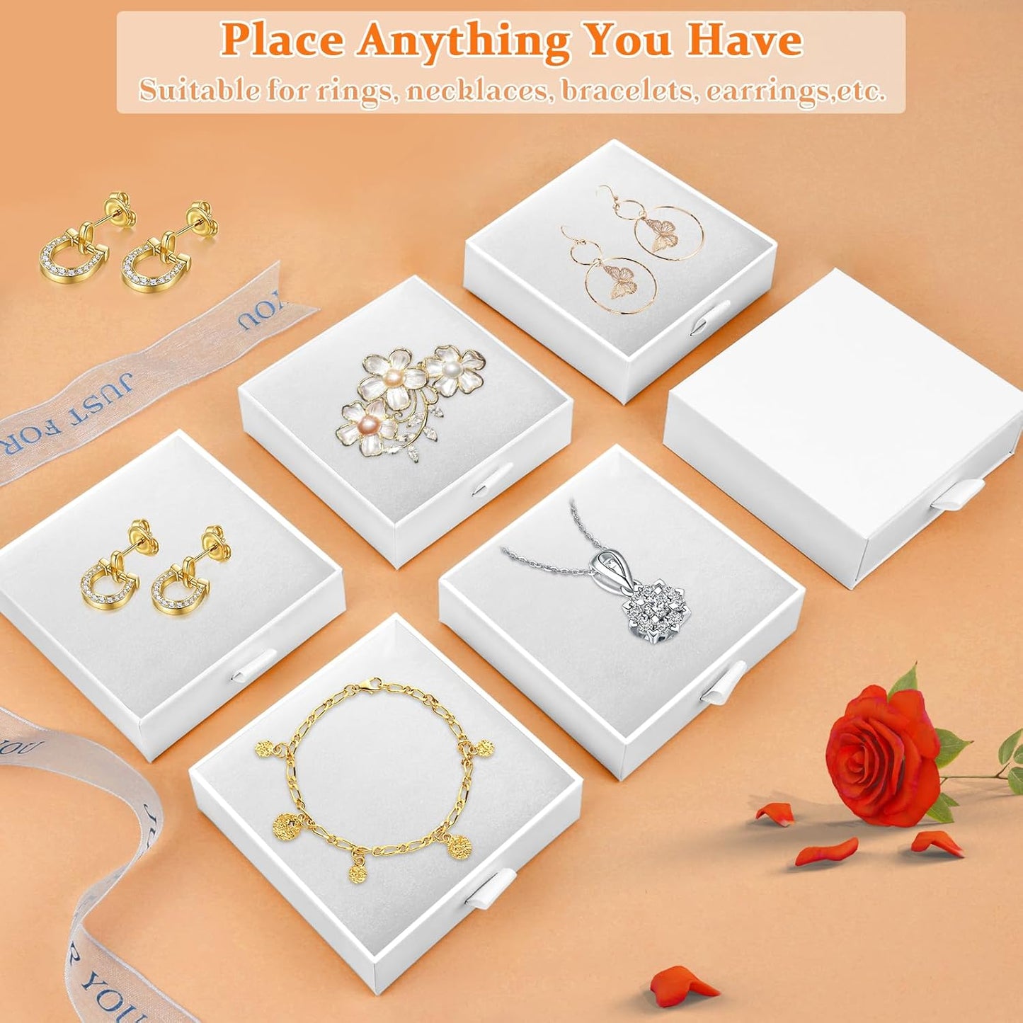 Jewelry Boxes, 5 Pack 3.5×3.5x1 Inch Small Jewelry Gift Box Bulk, Cardboard Jewelry Gift Necklace Ring Earring Boxes (White)