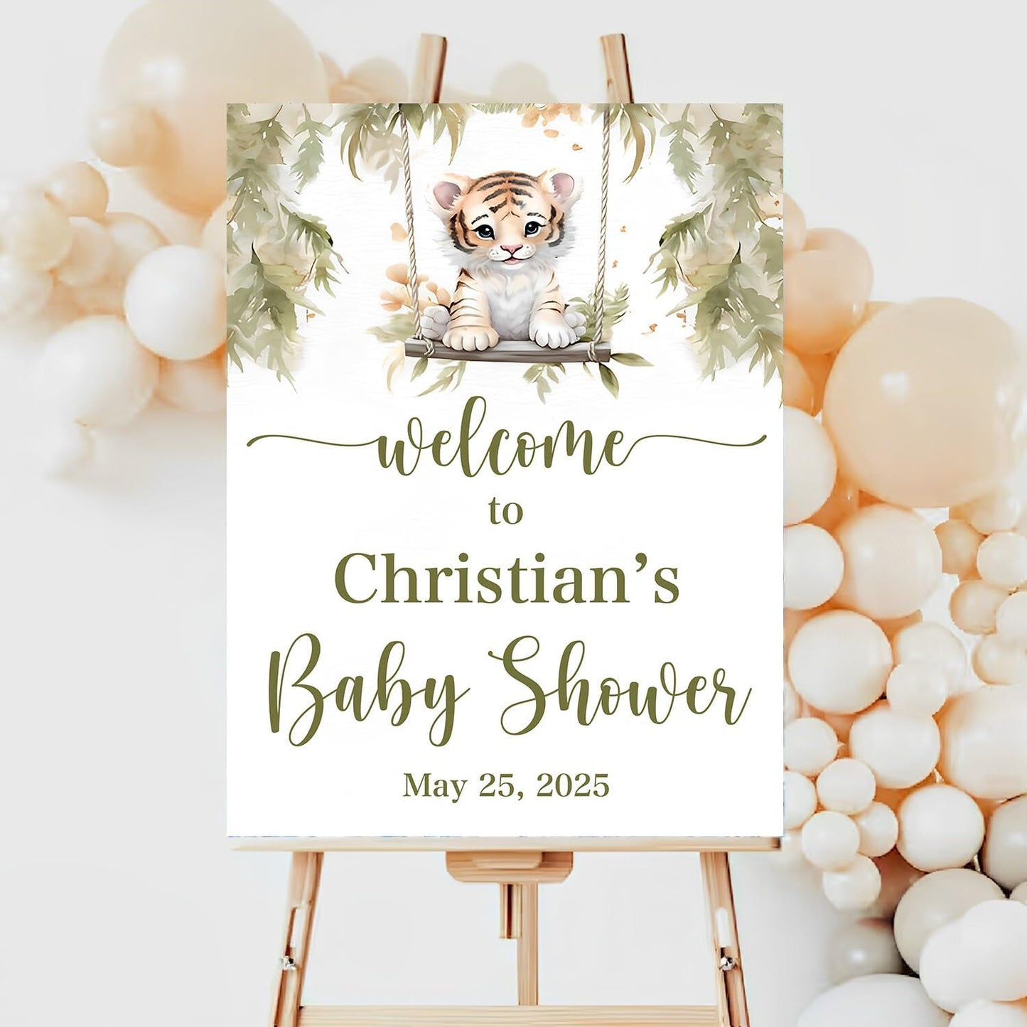 Personalized Baby Shower Welcome Sign, Tiger Baby Shower Welcome Sign, Safari Animals Baby Shower Sign, Baby Shower Welcome Sign With Stand, Wildflower Baby Shower Decorations