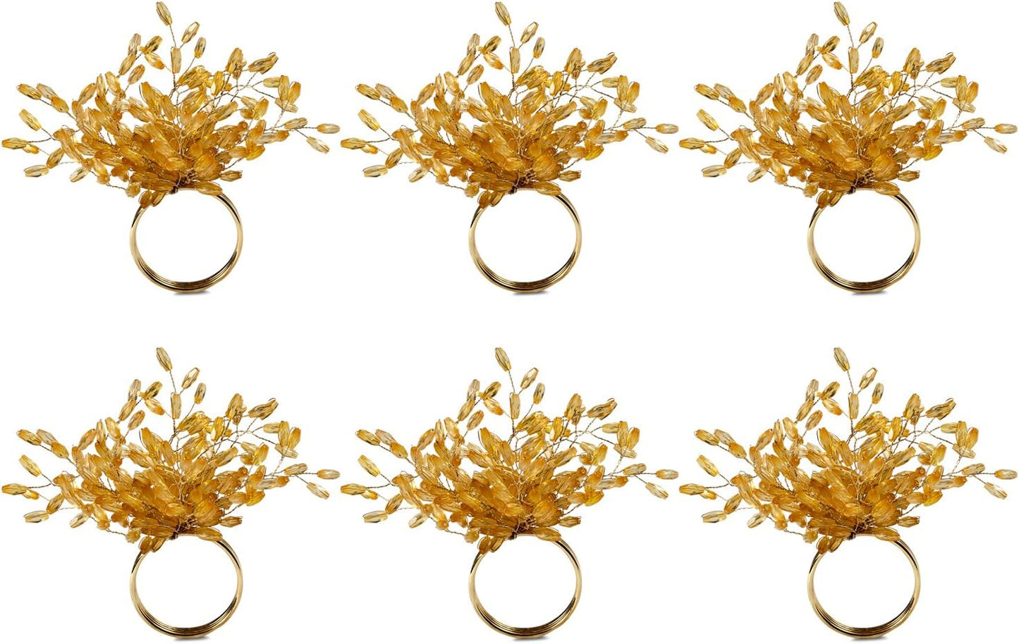 DII Christmas Thanksgiving Holiday Tabletop Décor Collection Decorative Napkin Ring Holder Set, 4" Diameter, Gold Beaded Starburst, 6 Piece