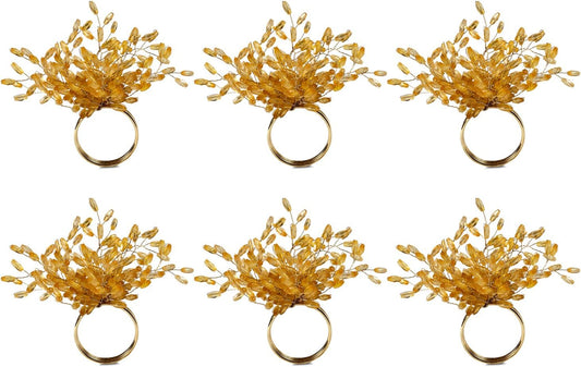 DII Christmas Thanksgiving Holiday Tabletop Décor Collection Decorative Napkin Ring Holder Set, 4" Diameter, Gold Beaded Starburst, 6 Piece