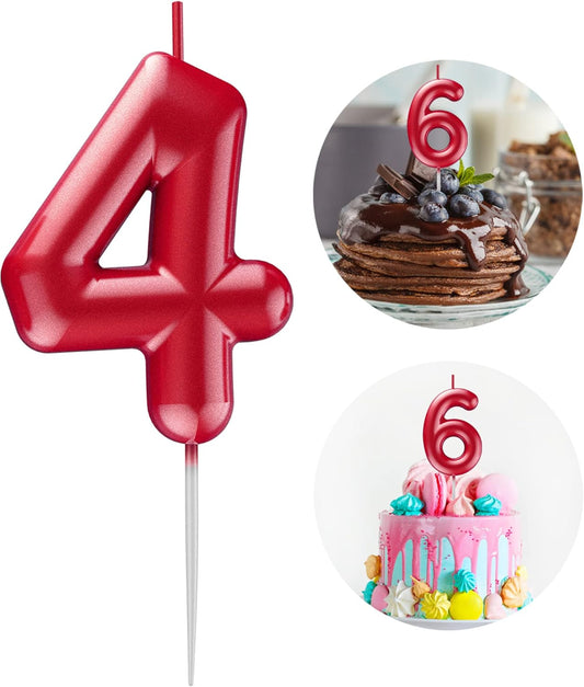 Red Number 4 Candle Happy Birthday 3D Number Candles for Birthday Cake Party Decoration Wedding Anniversary Celebration Supplies