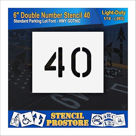 Pavement, Curb, and WheelStop Stencils - 6 inch Double Number Stencil - (40) - 6" x 9" x 1/16" (63 mil) - Light-Duty