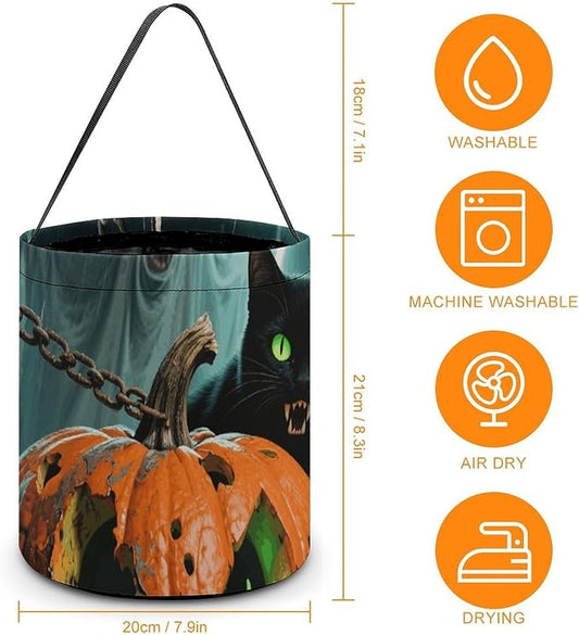 Halloween Candy Bucket - Halloween Black Cat Pumpkin Trick Or Treat Candy Bag, Gift Bag for Party Favor Supplies