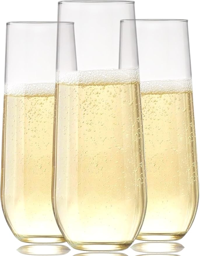 Oojami 36 piece Stemless Unbreakable Crystal Clear Plastic Wine Glasses Set of 36 (9 Ounces)