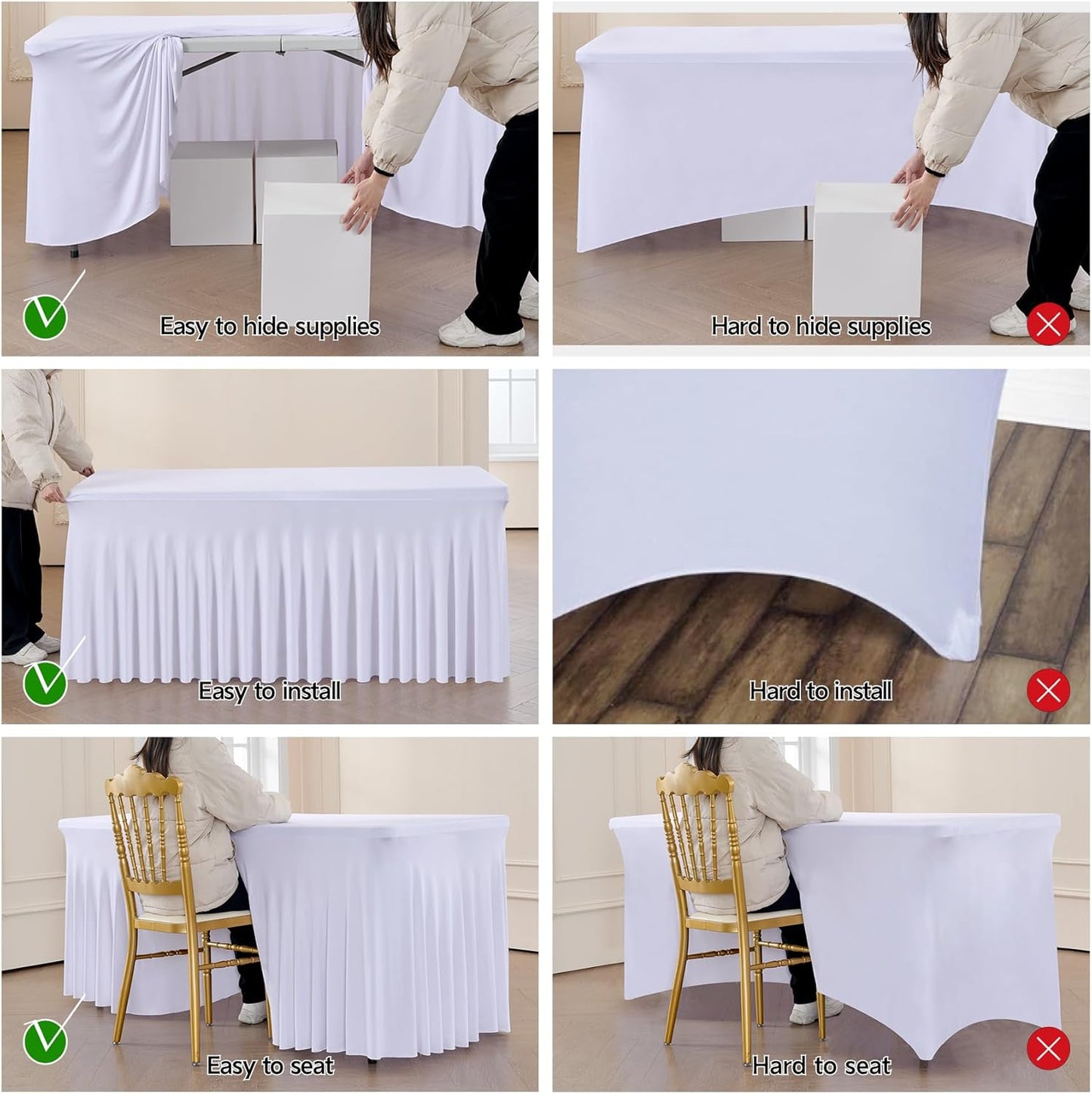 leegleri 4 Pack White Spandex Table Clothes for 8 Foot Rectangle Tables, Wrinkle Free 8ft Fitted Table Cover, Spandex Table Skirt for 8FT Rectangle Tables-for Banquet Weddings Parties