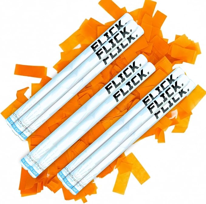 Ultimate Confetti - 8 Pack Orange Confetti Wands - Handheld 14" Biodegradable Tissue Paper Confetti Flick Flutter Sticks For Wedding, Birthday, Parties & Live Events - 2 Handfuls, 1.5 oz Each Stick