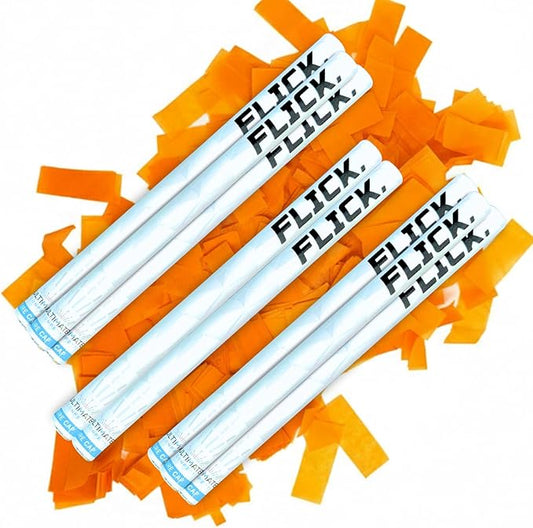 Ultimate Confetti - 8 Pack Orange Confetti Wands - Handheld 14" Biodegradable Tissue Paper Confetti Flick Flutter Sticks For Wedding, Birthday, Parties & Live Events - 2 Handfuls, 1.5 oz Each Stick