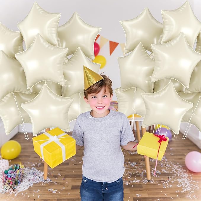 Cream Star Foil Balloons, 10PCS Cream White Foil Stars Shape Balloons, 18 Inch Beige Aluminum Balloon for Helium Pentagram Balloon for Birthday, Anniversary, Graduation, Baby Shower Party Decoration