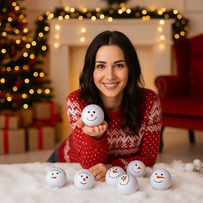 Zhanmai 32 Pcs Winter Snowmen Stress Balls Bulk Small Snowball Face Toys Relief Squeeze Sets for Winter Party Gifts Goodie Bag Fillers Holiday Decorations (1.6 Inch)