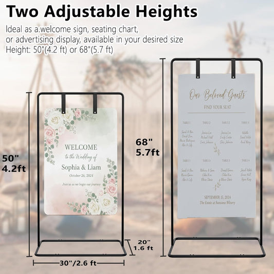 Wedding Sign Holder, Adjustable Welcome to Our Wedding Sign Stand with 4 Leather Sign Hanging Straps, Wedding Seating Chart Stand for Party, Baby Shower, Graduation Ceremony