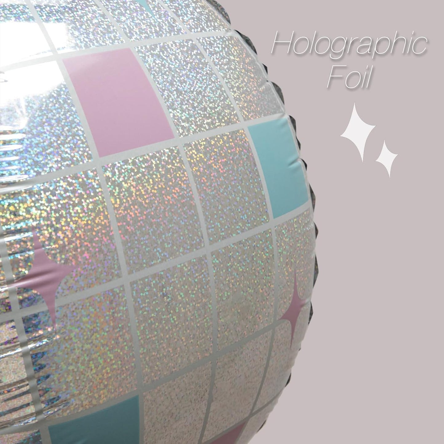 8pcs Iridescent Disco Ball Foil Balloons&Glitter Silver Sparkle 4D Balloon For Cowboy Themed Bachelorette,Anniversary Groovy Birthday Party Supplies, 70s 80s 90s Baby Shower,Space Decoration