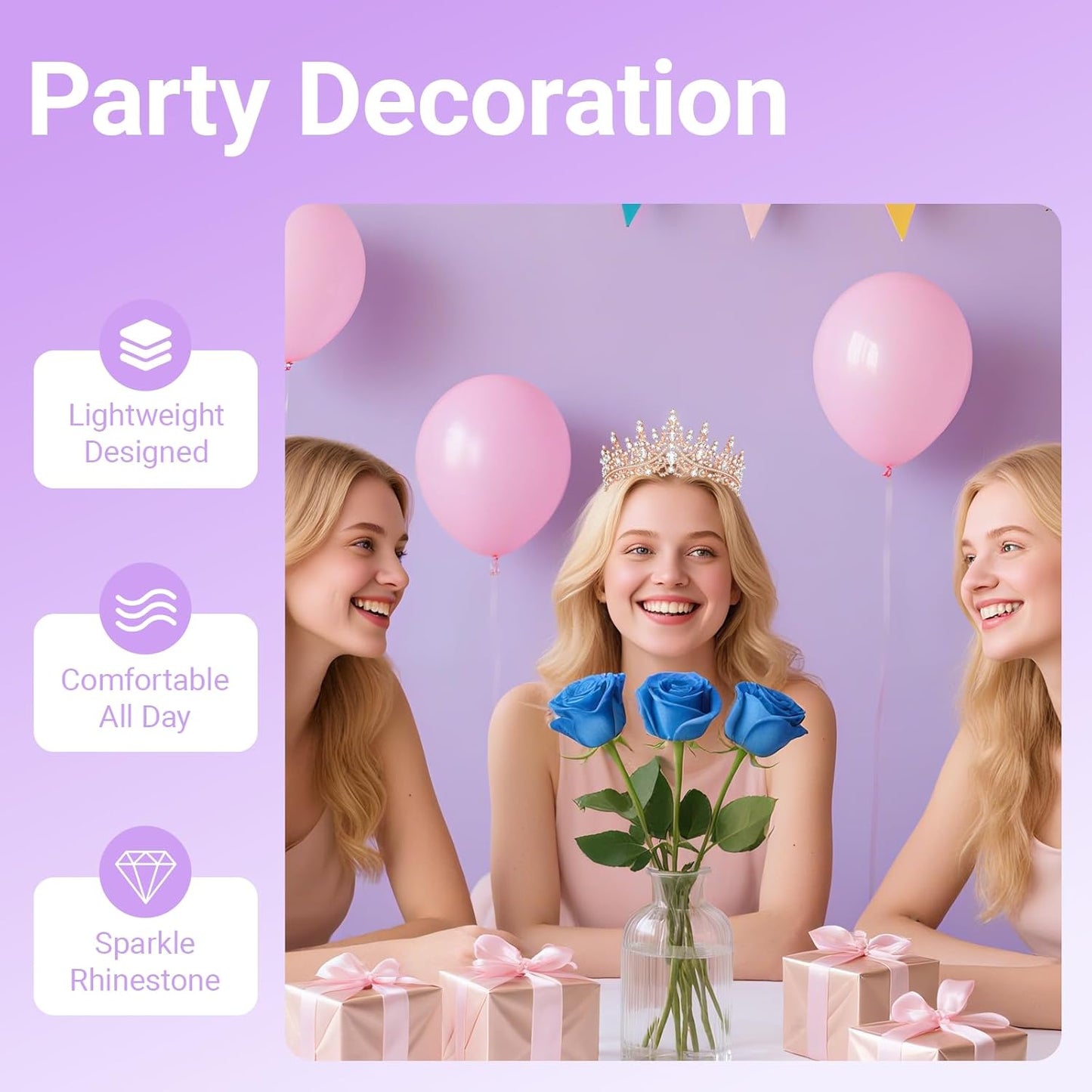Tiara Crown for Women, Queen Tiara for Birthday Prom Bridal Party Custome Rose