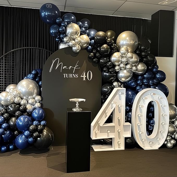 Black Blue Silver Balloons 12 Inch Graduation Balloon Navy Royal Blue Metallic Silver Black Party Balloons Confetti Balloon for Kids Grad Class of 2025 Decor Birthday Space Wedding