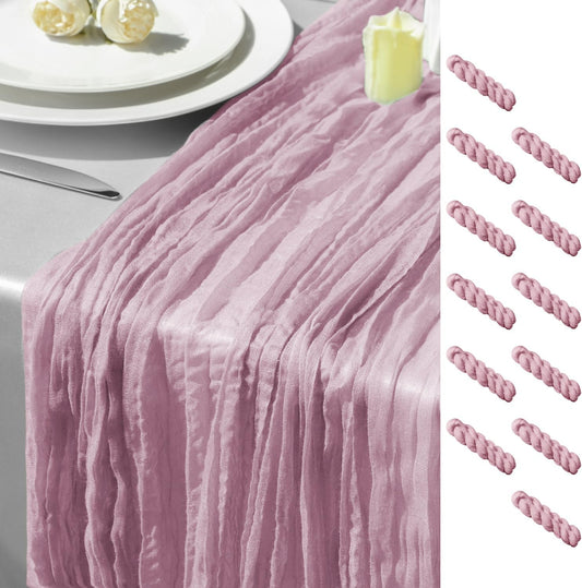 GARIG 12 Light Pink Table Runner for Summer, 10FT Boho Sheer Spring Gauze Cheesecloth Table Runner 35x120Inch for Mother's Day Wedding Party Baby Bridal Shower Birthday Home Decor