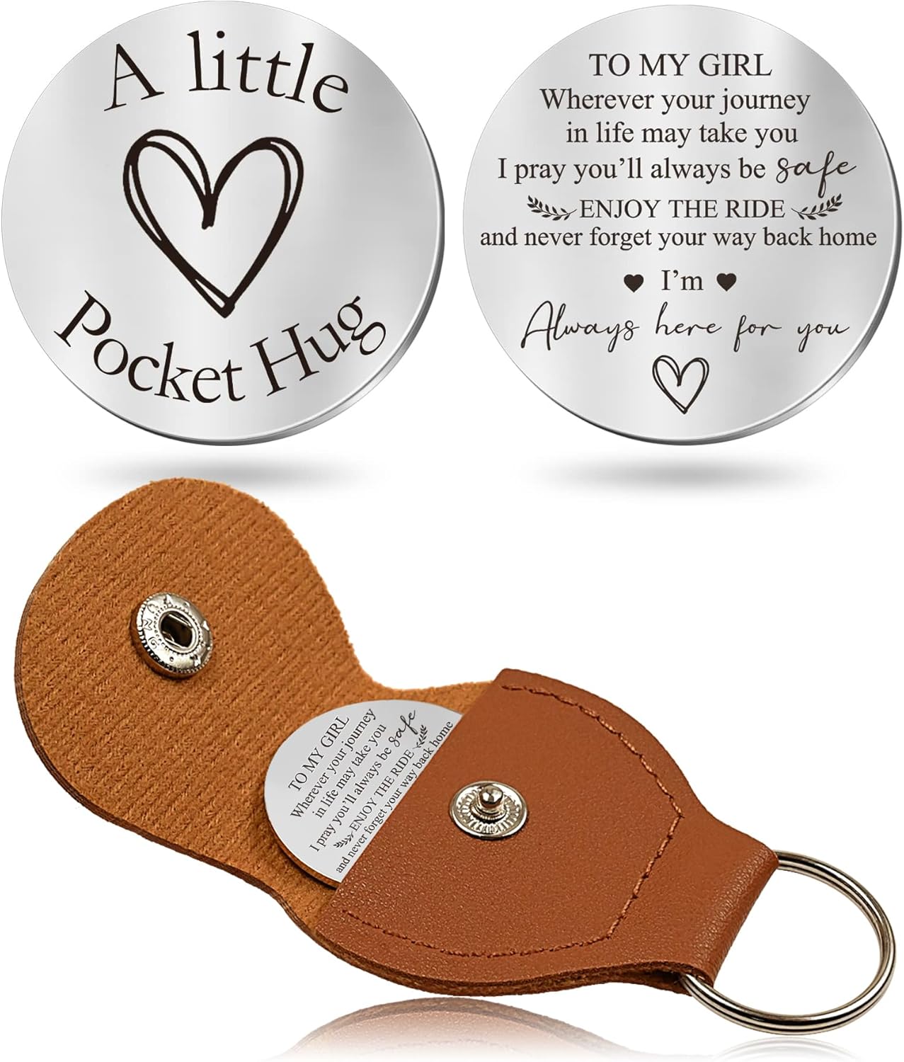 OUMILAN Pocket Hug Token Gifts for Men Boyfriend Girlfriend Inspirational Gift for Son Daughter Brother with Leather Keychain