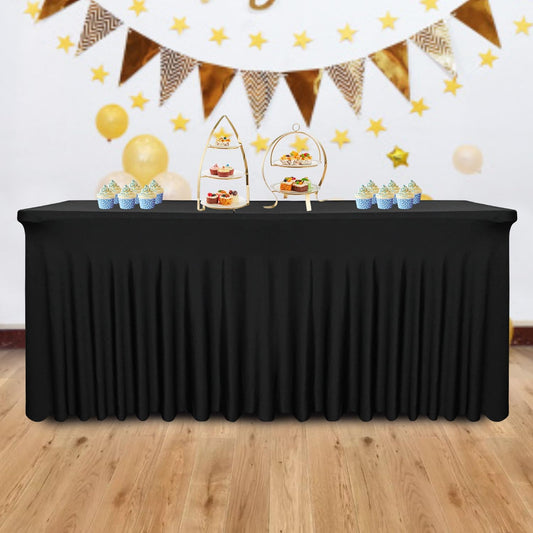 1 Pack Table Skirt for 5 Foot Rectangle Tables - 60" L x 28" W x 30" H Black Stretch Spandex Fitted Tablecloth | Machine Washable & Wrinkle Resistant | for Banquet, Birthday, Party Decor