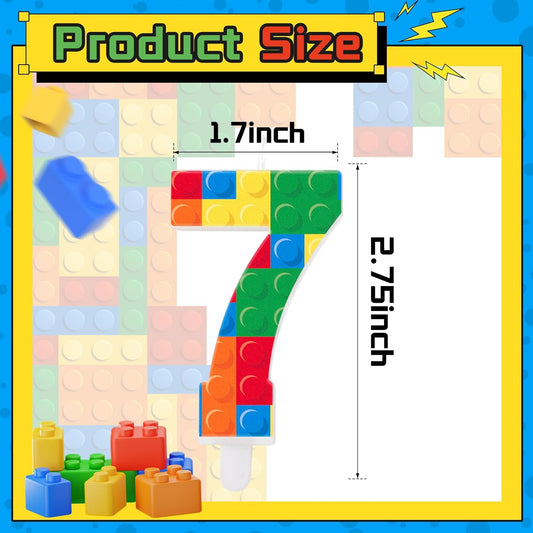 Building Block Themed Birthday Candle Number 7 Candle Birthday Party Decoration Cake Topper for Building Block Party Decoration Theme Party Supplies (Number 7)