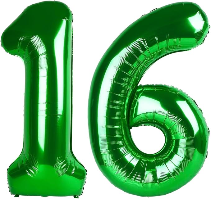 40 Inch Dark Green Number Balloons, 16th Birthday Decorations for 1 6 16 61, Large Foil Sweet 16 Balloons Number for Wedding Memorial Day's Photo Shoot Decoration