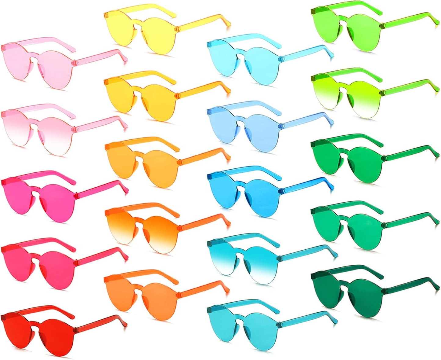 Matcheck 20/40 Pack Colored Rimless Sunglasses Bulk Heart/Star Shaped Candy Color Glasses Frameless Party Eyewear for Adults