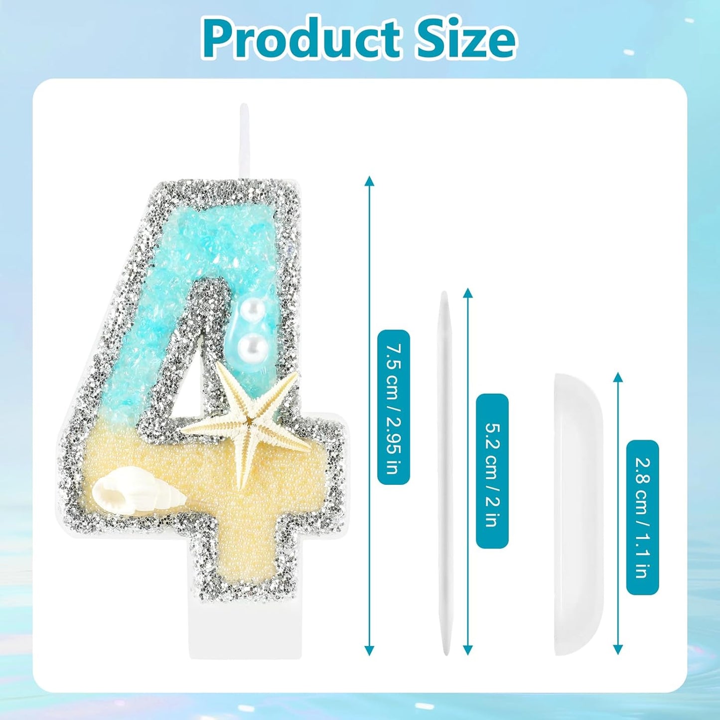 Beach Birthday Candle Starfish Number 4 Candles 4th Cake Candle Blue Birthday Cake Topper Cupcake Decorations Party Decor Anniversary Celebrations Supplies Favors