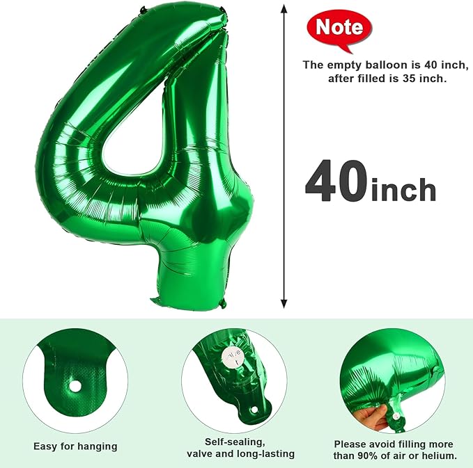 40 Inch Large Numbers Balloon, 4 Dark Green Ballon for 4th 14 40 44 Birthday Party, Balloon 4 Number for Graduations Wedding Supplies