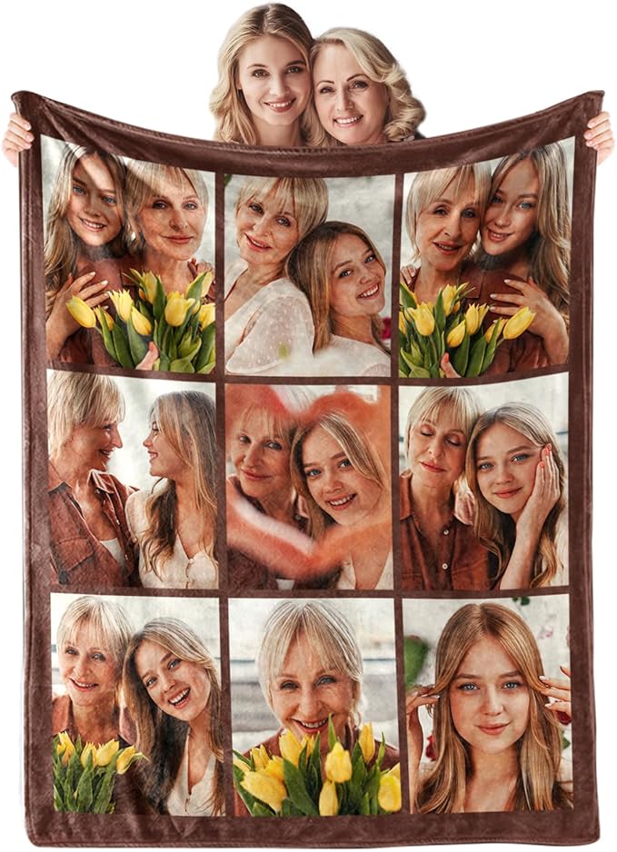 Mothers Day Blanket Gifts for Mom,Custom Blanket with Picture Text Personalized Photo Throw Blanket Customized New Moms Gift from Daughter Son Husband, Birthday Gift for Wife Grandma Grandmother Women