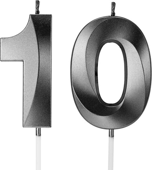 10th Birthday Candles for Cakes Numbers Candle Happy 10 Birthday 3D Designed Wedding Anniversary Party Cake Topper Decorations (10, Black)