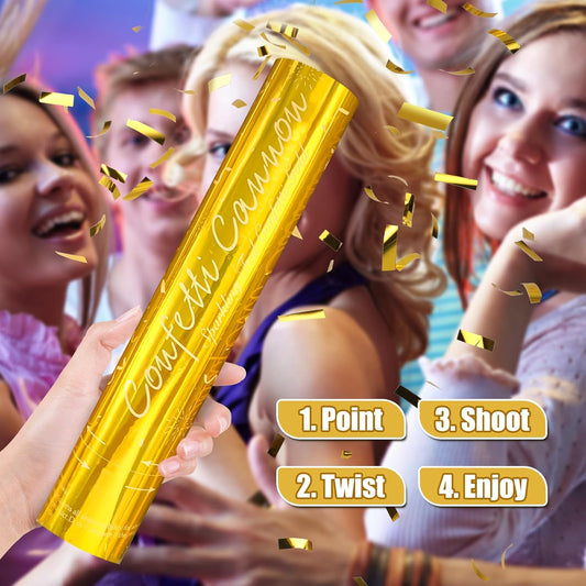 Gold Confetti Poppers [5 Pack] 12 Inch Confetti Cannons | Gold Foil Filled Party Poppers for Weddings, Birthdays, Graduation, New Year & Special Events