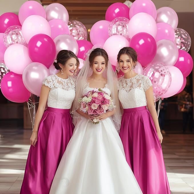 Zesliwy Pink Balloon Hot Pink Balloons Set, 50pcs 12inch Pastel Light Pink Metallic Pink Confetti Balloons for Princess Birthday Wedding Bridal Shower Valentine's Day party Decorations