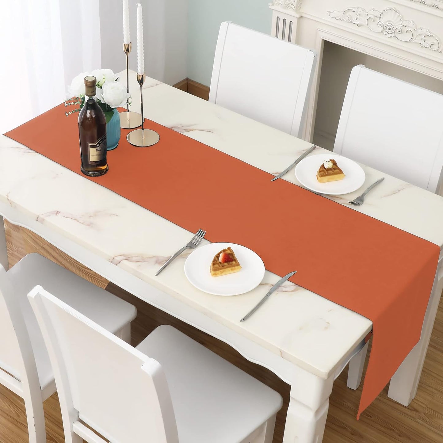 DUALIFE 2 PCS Fall Rust Cloth Table Runner for Wedding Rustic Wedding Party Bridal Shower Decorations Birthday Party Burnt Ochre Orange 14X108