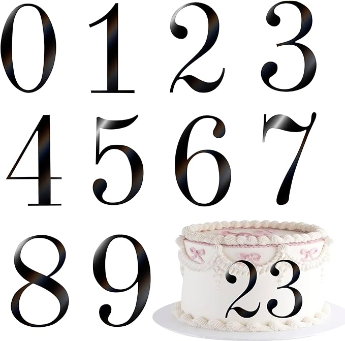 Rsstarxi 10 Pack 0-9 Numbers Cake Topper Mirrored Acrylic Numbers DIY Cake Pick for Baby Shower Wedding Birthday Anniversary Party Cake Decorations Supplies Black