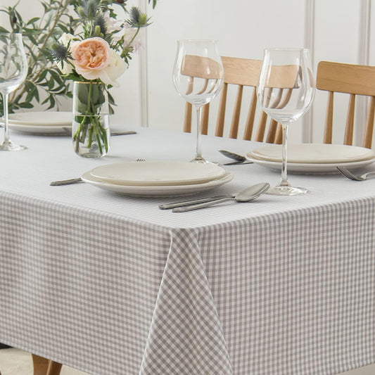 maxmill Checkered Square Tablecloth Waterproof Spillproof Wrinkle Resistant Heavy Weight Soft Gingham Table Cloth for Picnic Dinner and Party Washable Polyester Fabric, 60 x 60 Inch Grey White