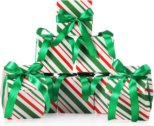 Dispowreath 48 Pcs 4x4x4 Christmas Gift Boxes with Ribbon Xmas Small Box with Lids Treat Boxes for Gift Wrapping Ornaments Wedding Holiday Birthday Party Favor(Red Green Stripe)