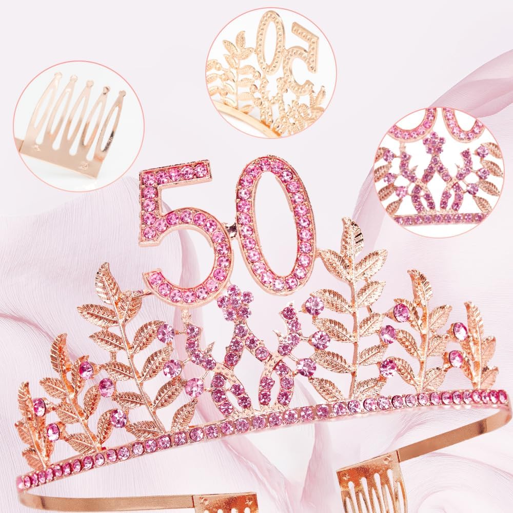 Birthday Sash Tiara Birthday Tiara Rhinestone Crown Rose Gold Birthday Queen Tiara Sash and Tiara for Women Birthday Decor Princess Tiara Cake Topper Crystals Hair Accessories for Party