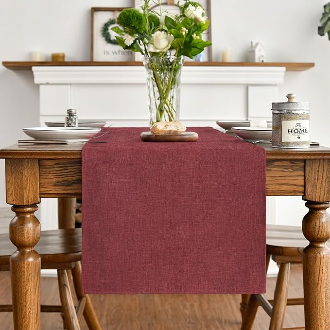 Artoid Mode Dark Red Table Runner, Seasonal Christmas Valentine's Washable Kitchen Dining Table Decoration for Home Party Decor 13x36 Inch