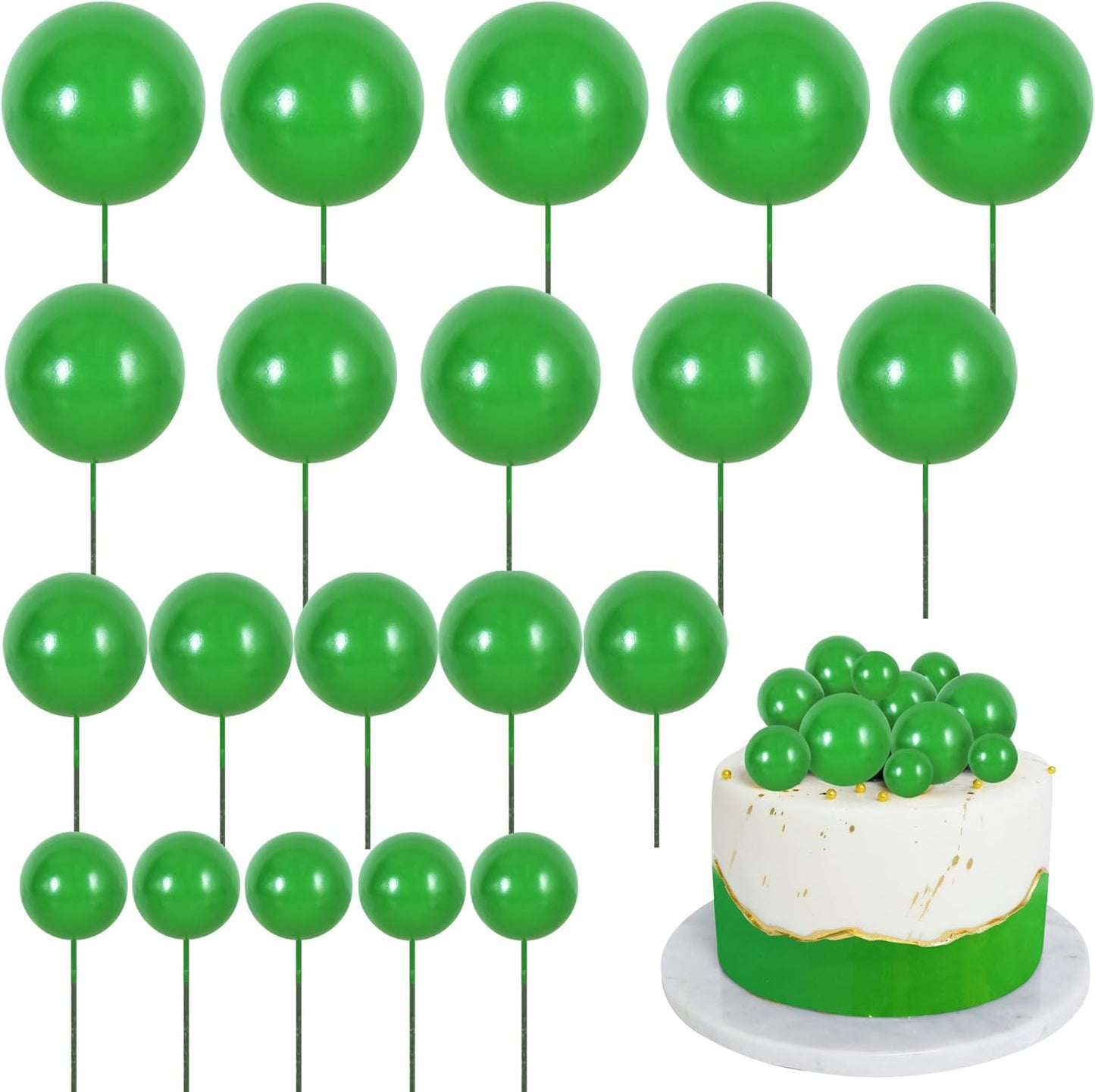 BEISHIDA 20 PCS Green Mini Ball Cake Toppers Foam Cake Balls Decoration Supplies for Happy Birthday Anniversary Wedding Baby Shower Cake Decorations